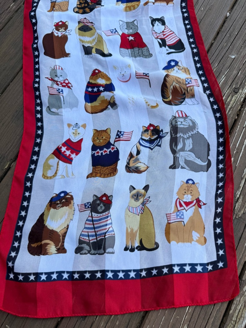 Bicentennial Cat scarf July 4 Cats Red White Blue Patriotic - Picture 2 of 5